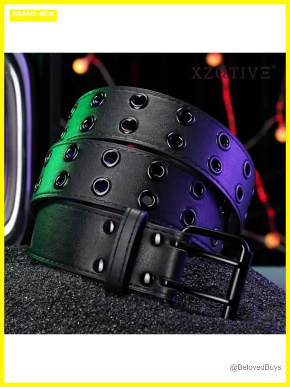 Punk Studded PU Leather Double Grommet Belt for Women Men Wide 1.5 Inch